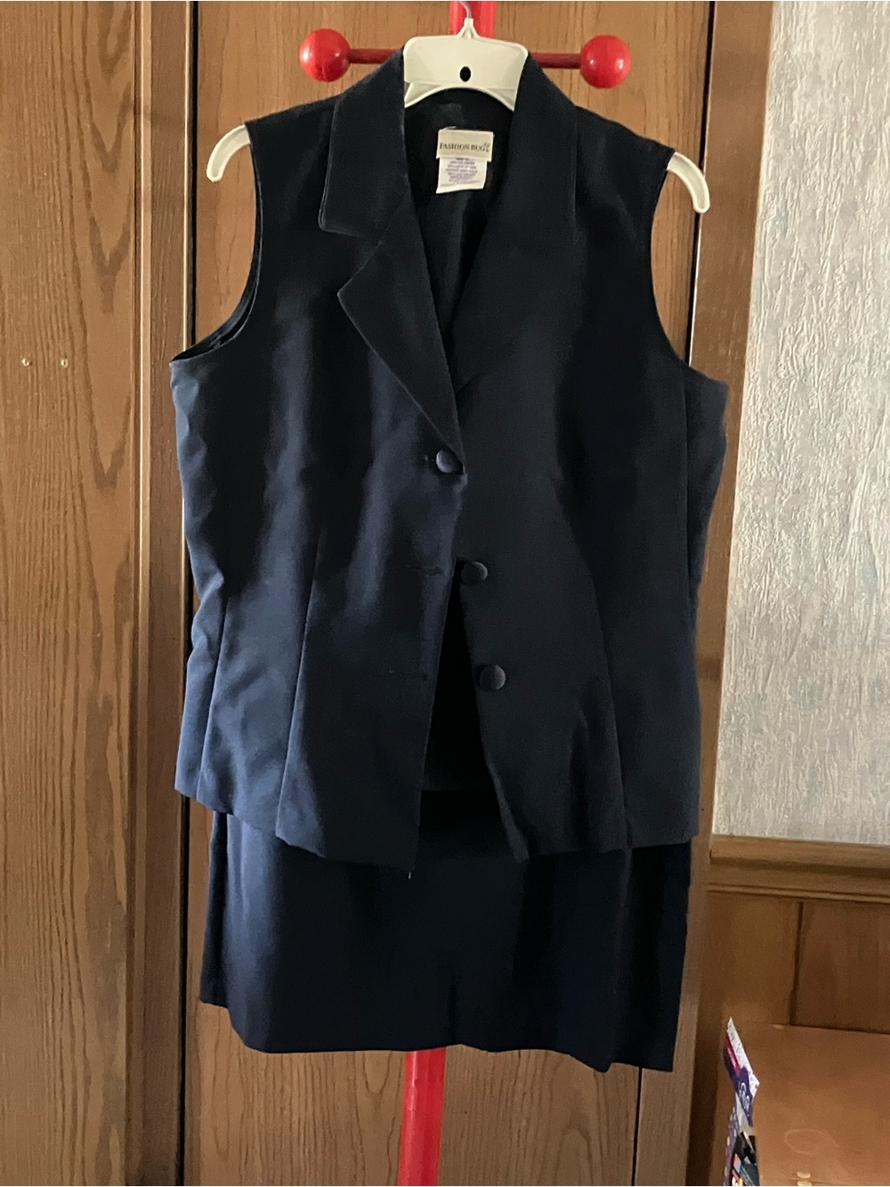 Fashion Bug Navy Sleeveless 3 piece Button Vest, Spaghetti strap Top and Skirt